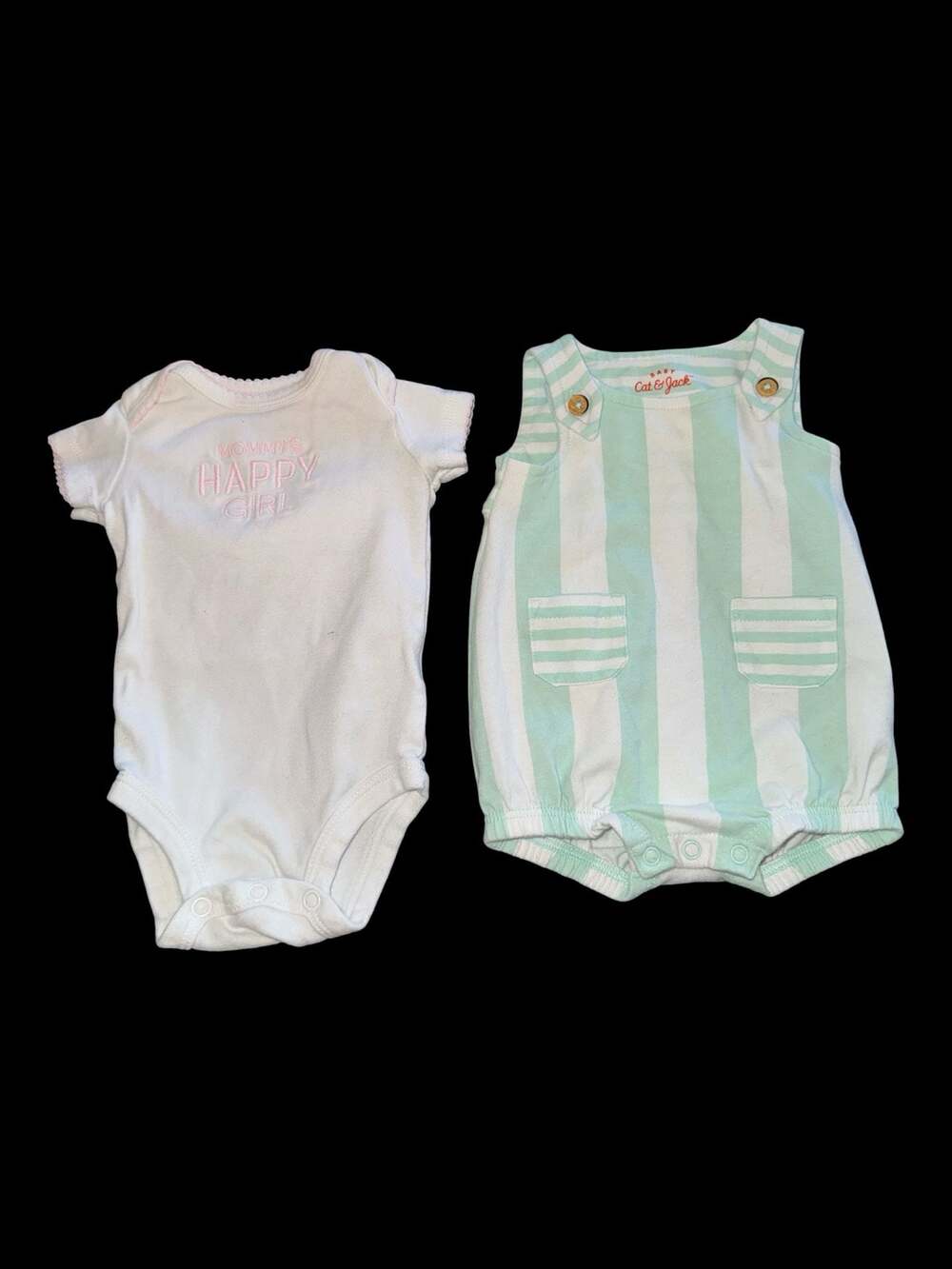 Baby Girl Bundle 'Mommy's Happy Girl' Bodysuit and Mint Striped Bubble Romper